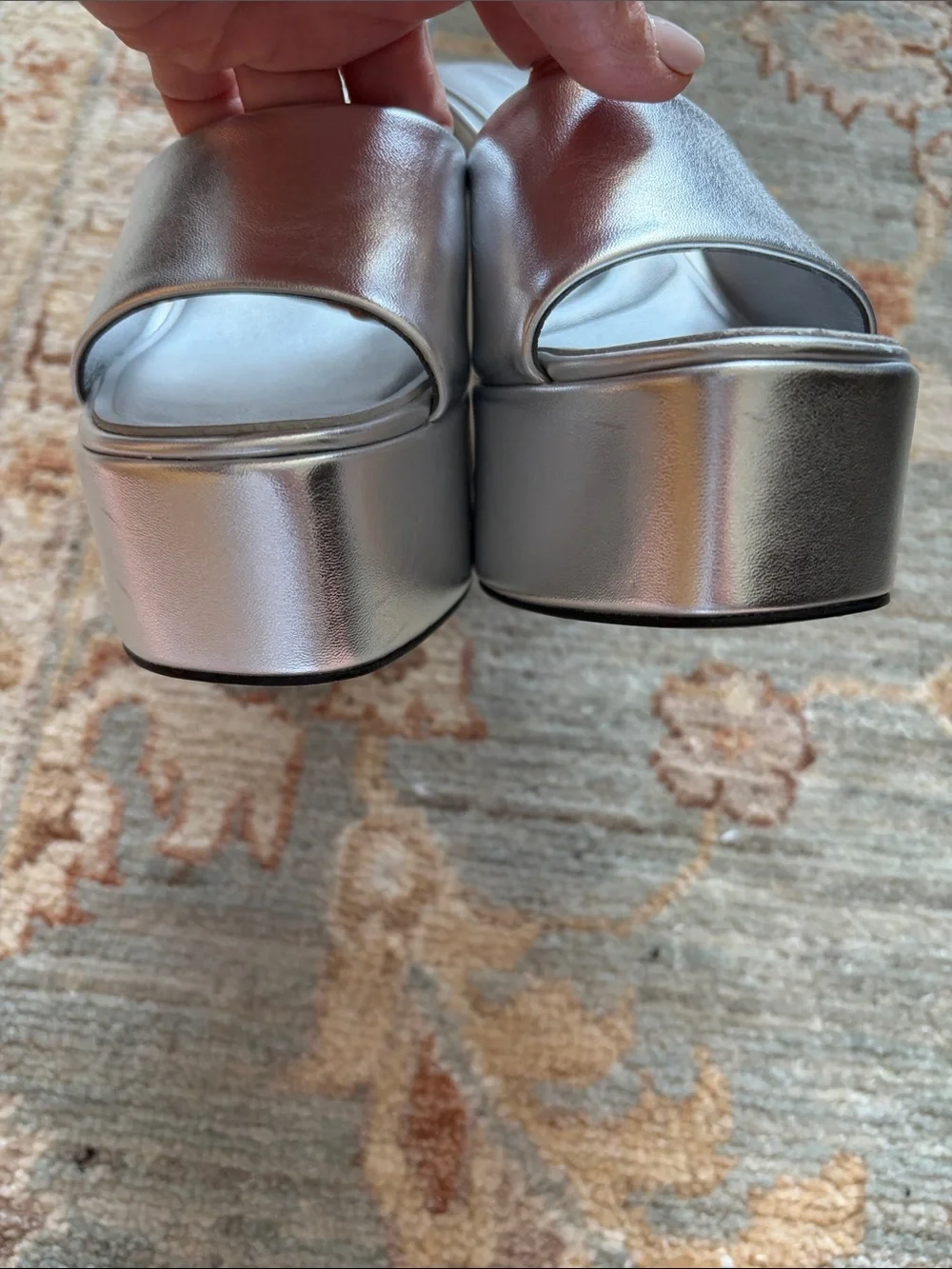 Charles & Keith Metallic Silver Platform Slide Sandals